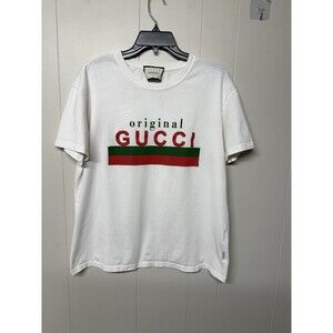 Original Gucci Front Print T-Shirt Made In Italy 100% Cotton White Men L GUC*